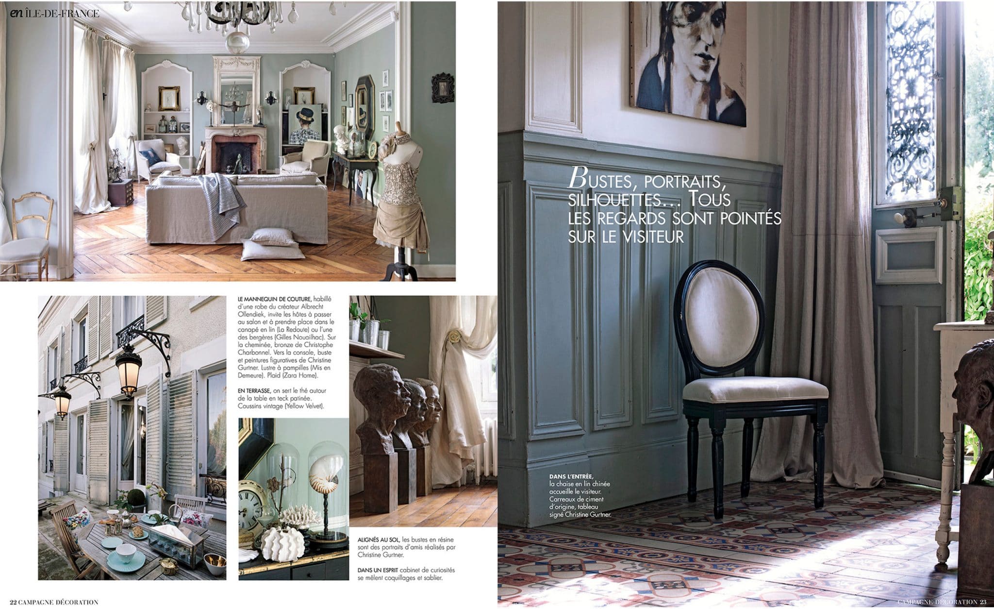 Reportage magazine décoration à Paris. Chez l'artiste peintre Christine urtner pour le magazine Campagne Décoration