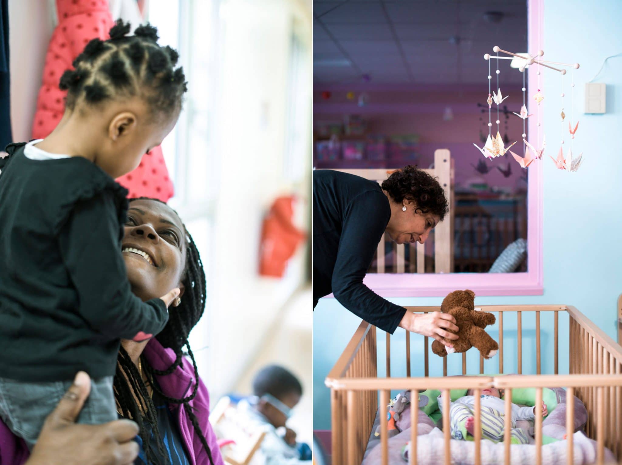 Gestes de tendresse avec les enfants d'un foyer d'accueil pour mineurs