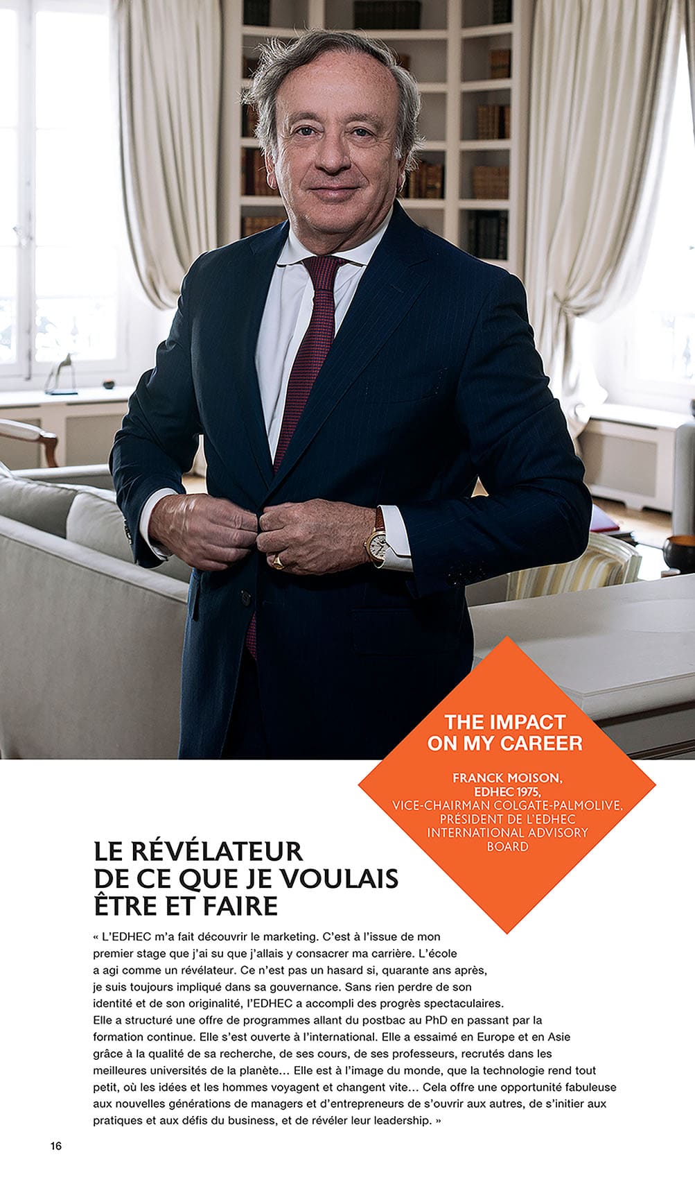 Brochure pour l'Edhec réalisée avec l'agence Havas Wordwide. Portrait de frank Moison