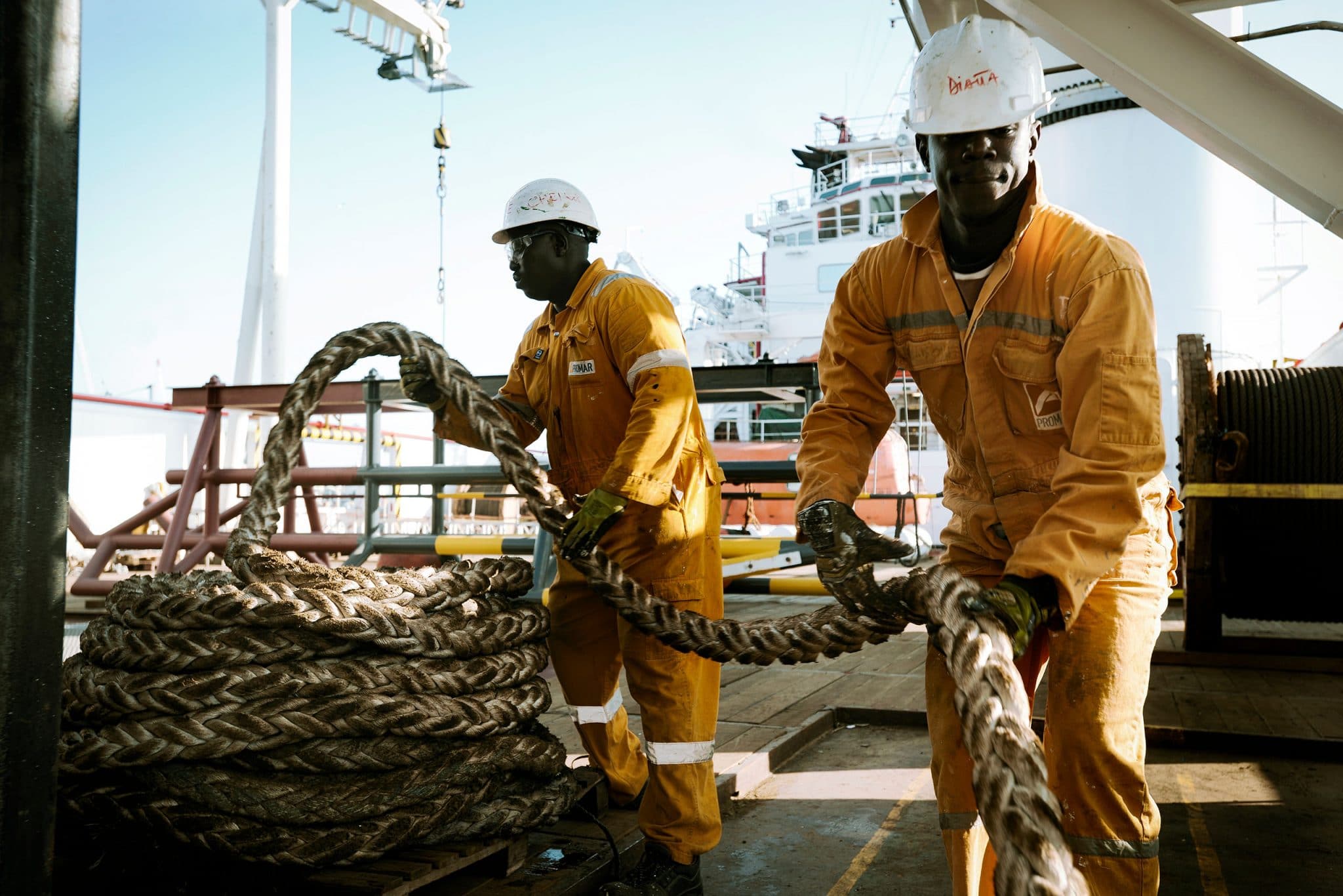 Reportage photo offshore AU COEUR DE L'INDUSTRIE PETROLIERE en Namibie à Walvis Bay. Certification BOSIET