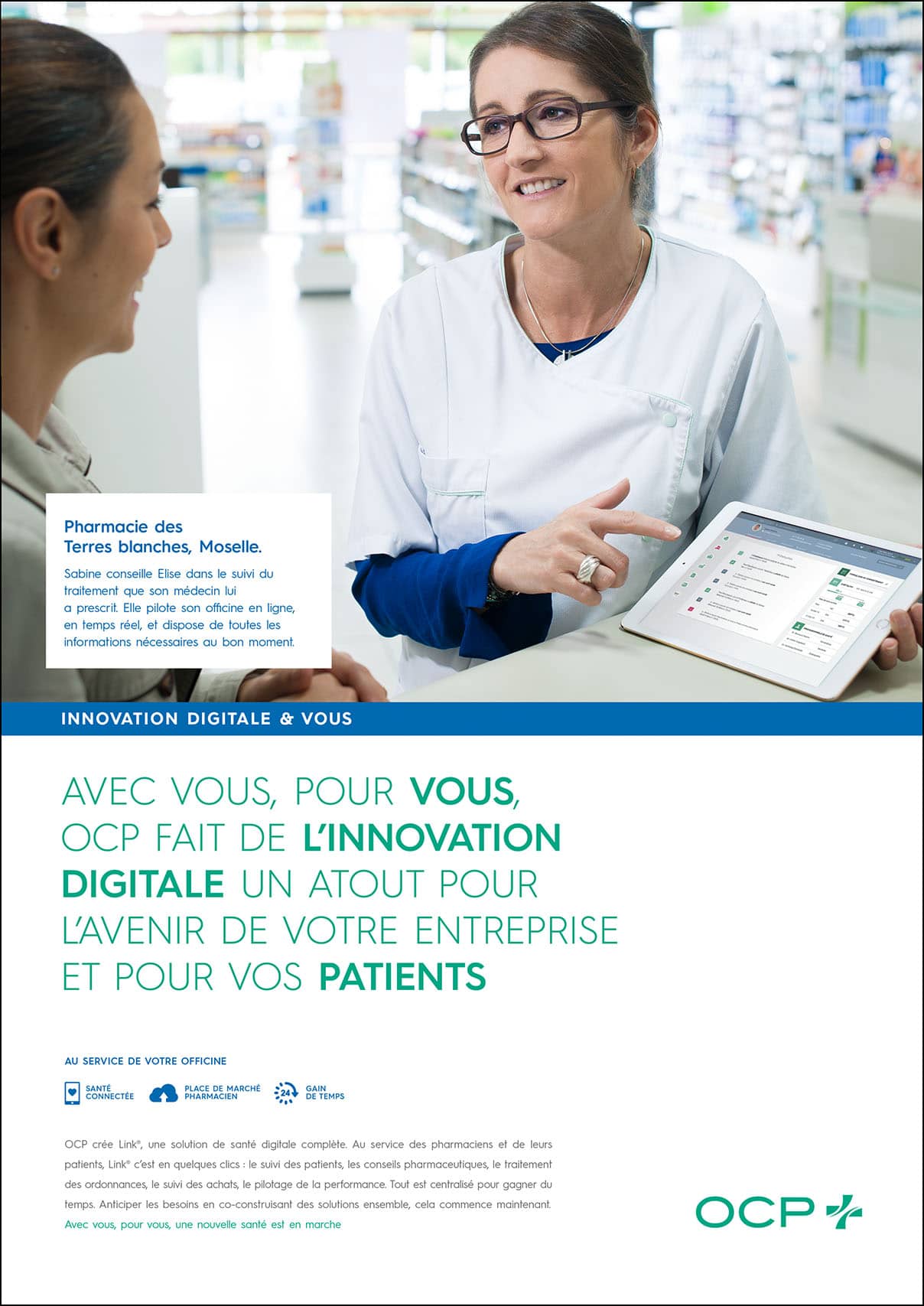 campagne publicitaire pour OCP dans une pharmacie à Metz