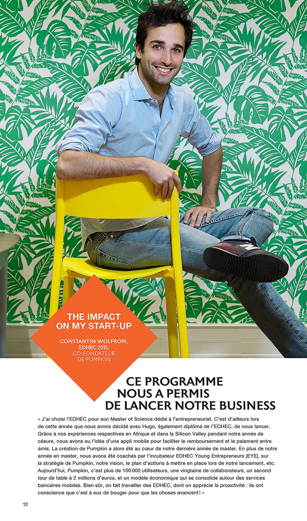 Brochure de l'Edhec réalisée pour l'agence Havas Worldwide. Portrait corporate de Constantin Wolfrom