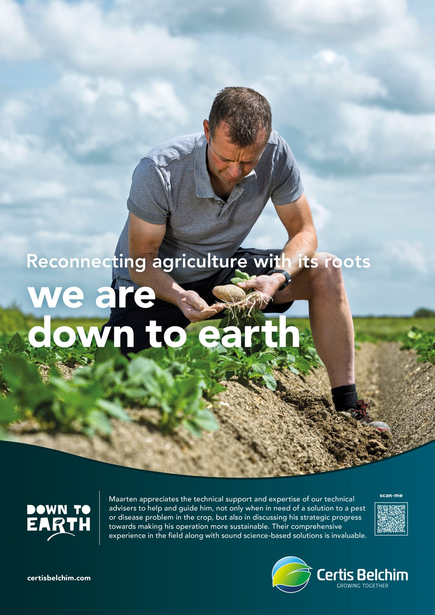 Reconnecting agriculture with its roots; Certis Belchim; campagne B2B; we are down to earth; Cultivating integrated solutions that work for you; campagne publicitaire; Patrick Sordoillet Photographe; Portraits d'agriculteurs; agence de publicité Marc & Brandon; agriculture; advertising photography