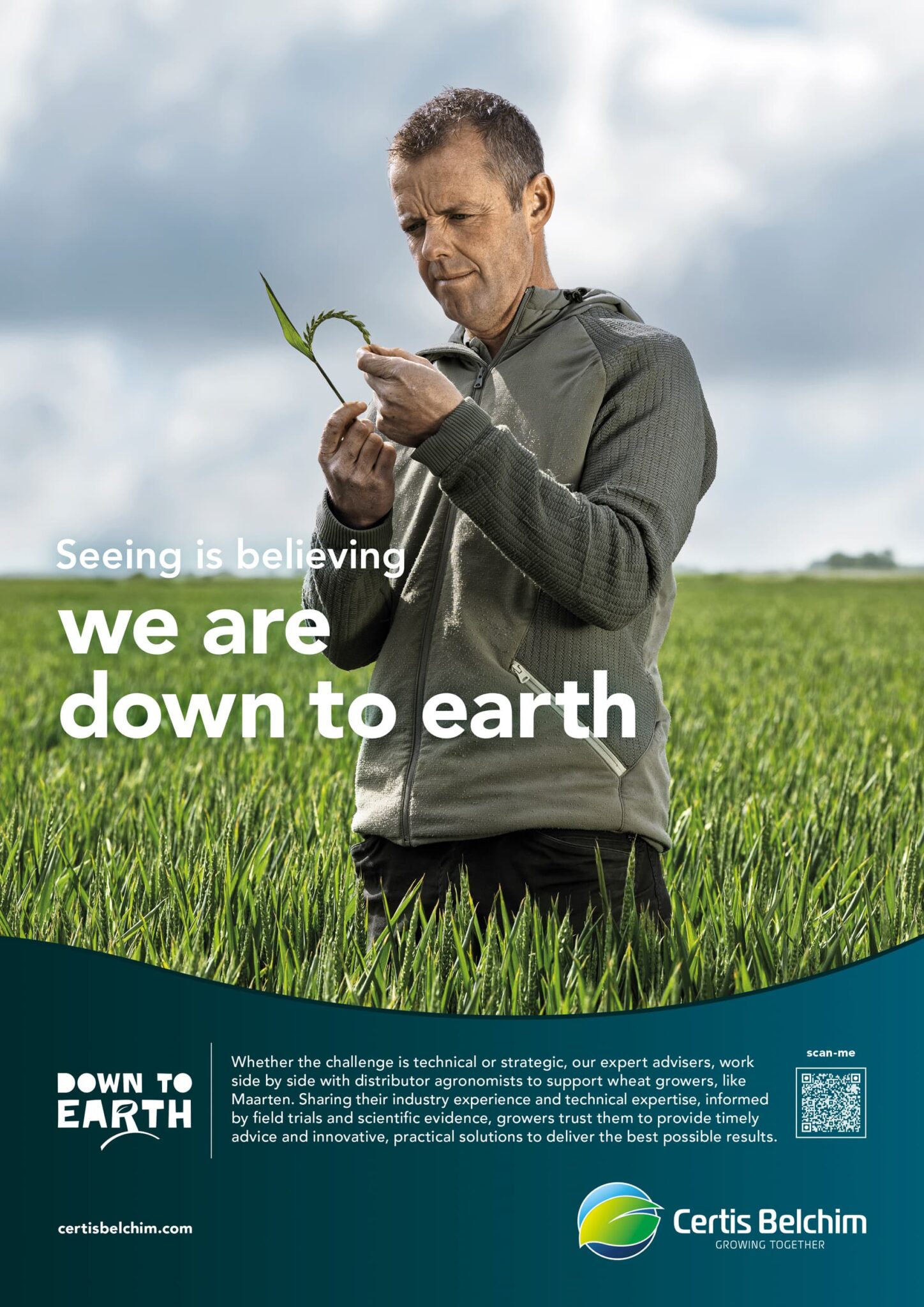 we are down to earth; Cultivating integrated solutions that work for you; campagne publicitaire; Patrick Sordoillet Photographe; Portraits d'agriculteurs; agence de publicité Marc & Brandon; agriculture; Reconnecting agriculture with its roots; advertising photography; Certis Belchim; campagne B2B;