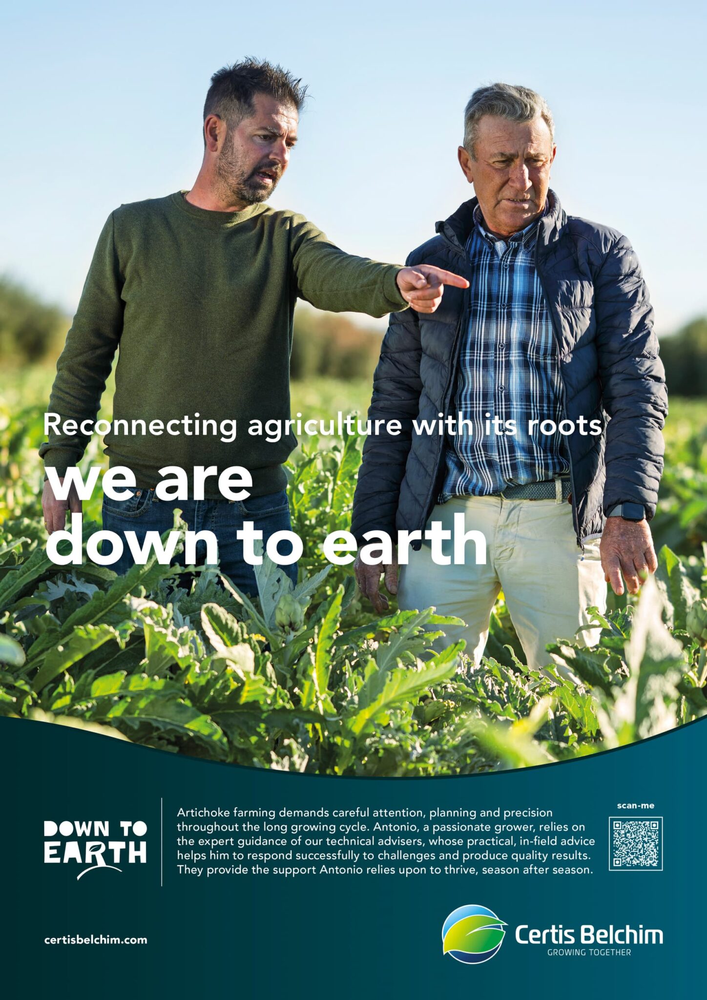 Certis Belchim; campagne B2B; we are down to earth; Cultivating integrated solutions that work for you; Reconnecting agriculture with its roots; campagne publicitaire; Patrick Sordoillet Photographe; Portraits d'agriculteurs; agriculture; advertising photography agence de publicité Marc & Brandon;